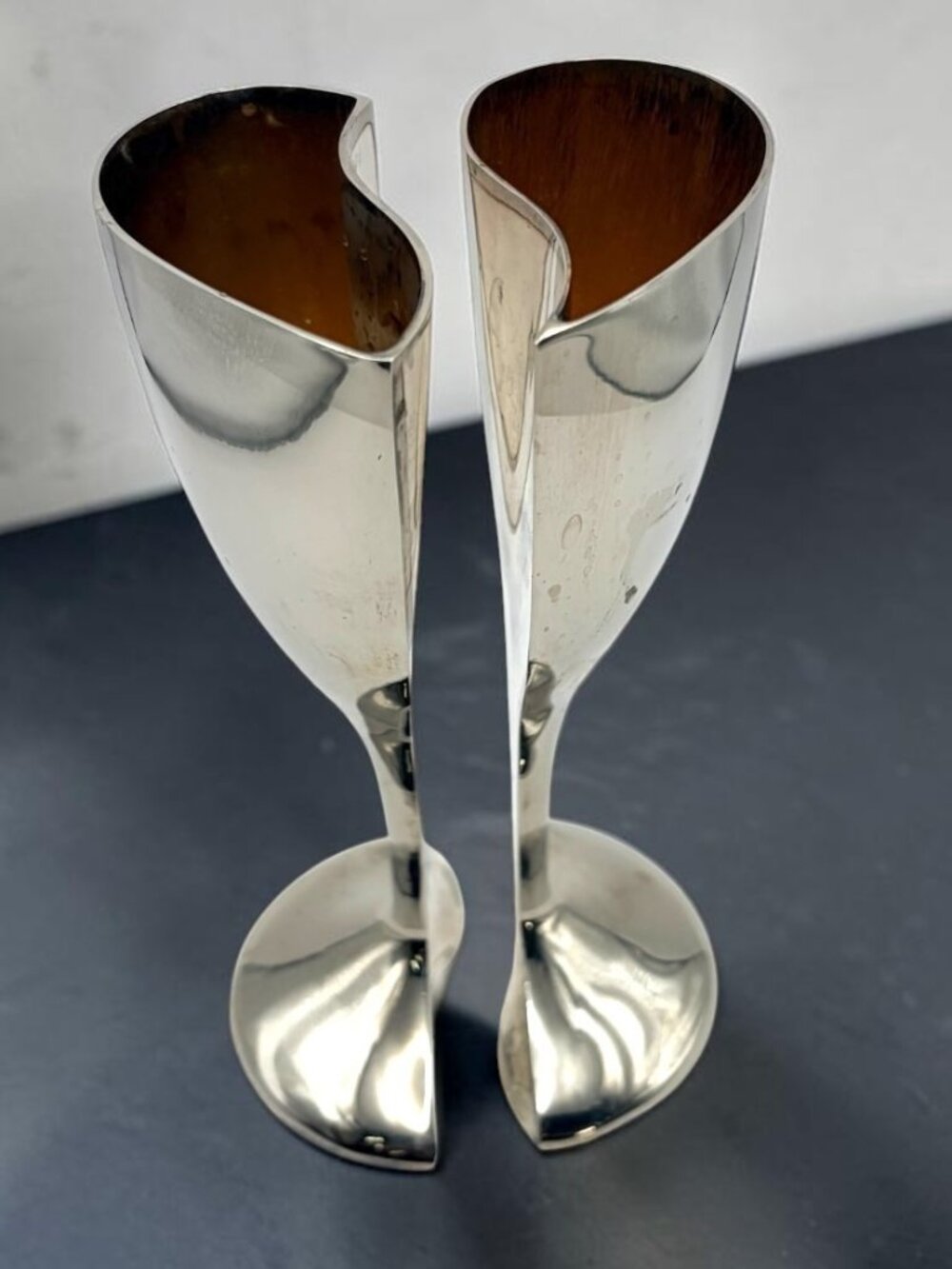 VTG Lenox Kirk Stieff Wedding Promises Heart Goblets Silverplate Toast Pair 7.75